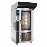 Four à chariot rotatif Gaz Four à convection avec injection d’eau - Écran tactile - 10 niveaux 600x400mm - Acier inoxydable - avec Hotte et Armoire de fermentation