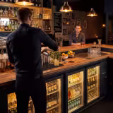 Table réfrigérée de bar & boissons ECO – 2542 mm – 4 portes vitrées sans cadre – Noir