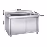 Vaskeskab til gryder 1.4 m - 1 vask L 120 x B 50 x D 35 cm