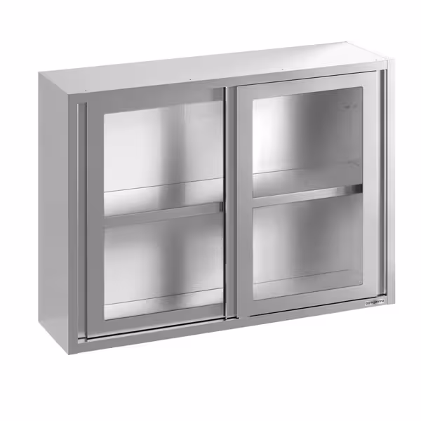 Paslanmaz Çelik Duvar Dolabı  - 1400x400mm - Kayar Cam Kapılı - 1000mm yükseklik