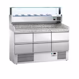 Table réfrigérée à pizza ECO - 1400 x 700 mm - avec 6 tiroirs 1/2 - incl. vitrine réfrigérée 6 x GN 1/4