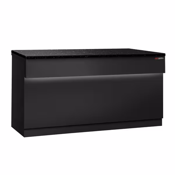 Kassa-sectie TORONTO & met LED-verlichting buiten, 1 legbord - 1800x880x900mm - zwart front - granieten werkblad zwart - RVS