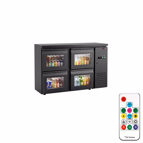 Commercial Back Bar Cooler ECO – 1460 mm – with 4 Glass Drawers – with RGB LED Lighting