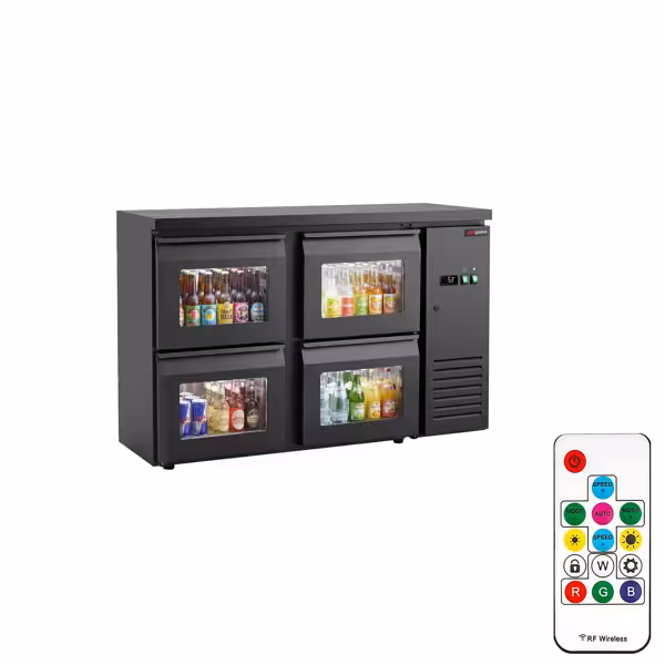 Commercial Back Bar Cooler ECO – 1460 mm – with 4 Glass Drawers – with RGB LED Lighting