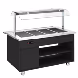 Heated Buffet Trolley – 4x GN 1/1 Bain Marie - 1600 mm - Black - Tray Slide - Sneeze Guard