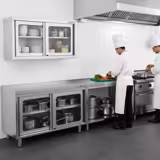 Edelstahl Arbeitsschrank PREMIUM - 1600x700mm - mit Glasschiebetür