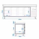 Commercial Counter Fridge PREMIUM - 2330x700mm - with 3 doors - 3 drawers - with upstand - capacity 632 litres