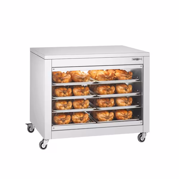 Tavolo armadiato riscaldato con porta scorrevole in vetro su entrambi i lati e 4 ripiani - 1098x480x840 mm	