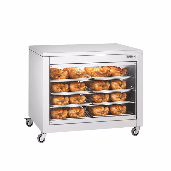 Warmhoudvitrine - 2,0kW - met glazen schuifdeuren voorzijde & 4 schappen - glazen achterwand - 1098x480x840mm