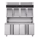 Commercial Counter Fridge - 1800x800mm - with 4 glass doors (top) & 4 doors (bottom) - double glazing - with worktop
