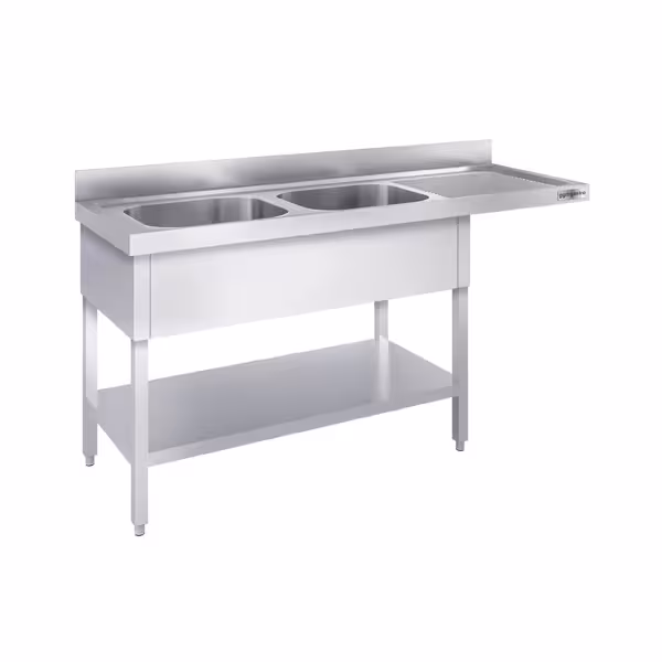 Fregadero con espacio para lavavajillas de acero Inox. - 1,8 m - 2 fregaderos a la izquierda A 50 x P 50 x A 30 cm 