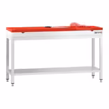 Mesa de trabalho em aço inoxidável PREMIUM - 1600x600mm - com prateleira inferior & com travessas de reforço - incl. Tábua de corte Vermelha