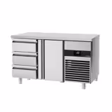 Commercial Counter Fridge PREMIUM - 1400x700mm - with 1 door - 3 drawers - incl. cutting board green - capacity 281 litres