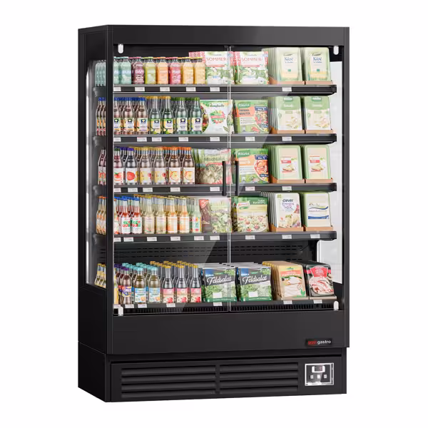 Murale Refrigerato Professionale - 1320mm - 595l - +1°/+5°C - con 2 porte a battente senza cornice & 4 ripiani - Nero
