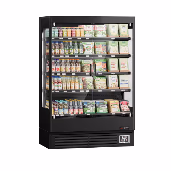 Commercial multideck display fridge - 1320mm - 595L - with 2 hinged glass doors & 4 shelves - Black