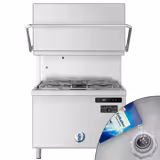 Doppia parete coibentata Lavastoviglie a cappotta professionale - Elettronica - 22,2kW - con pompe dosatrici detergente & brillantante & pompa di lavaggio - con addolcitore d'acqua integrato - cesto 50x50cm