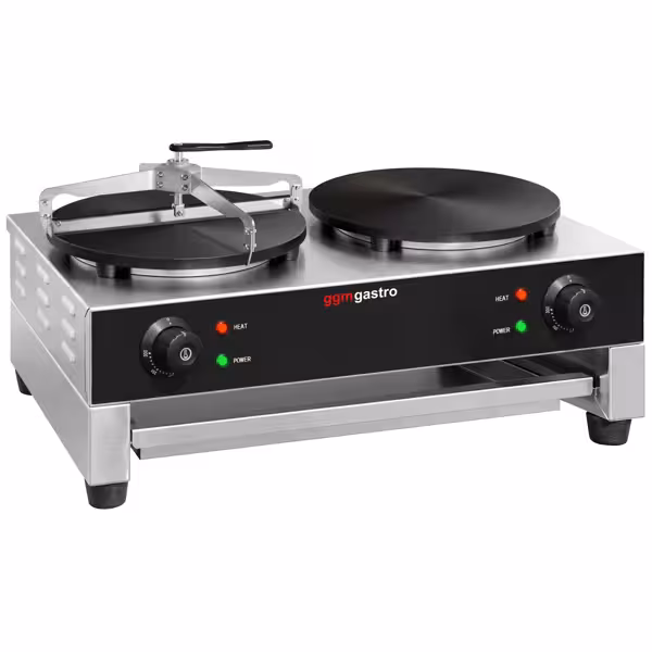 Crêpière professionnelle - Thermostat réglable - Double - Ø 400mm incl. râteau à crêpes