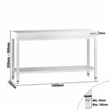 Paslanmaz Çelik Çalışma Tezgahı - PREMIUM- 1400x700mm - Sırtsız alt raflı