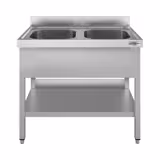 Plonge en inox ECO - 1200x700mm - avec étagère basse - 2 bacs au centre