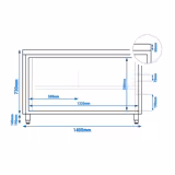 Mesa armario inox PREMIUM - 1400x700mm - con puerta corredera de cristal