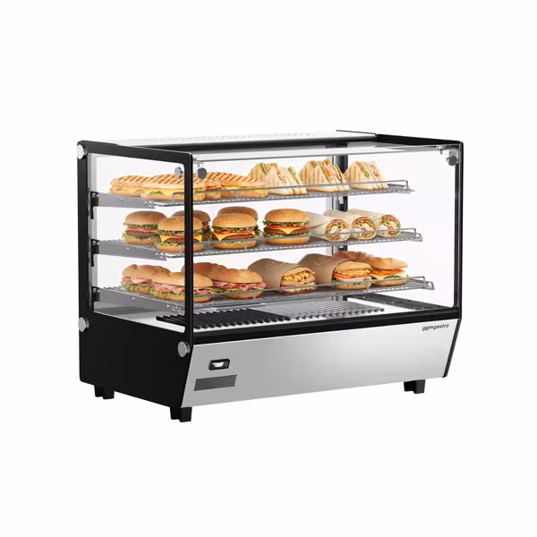 Vitrina caliente de sobremostrador - 880mm - 1,5kW - 160L - con 3 estantes - con iluminación LED