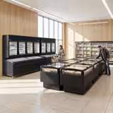 Commercial dual‑temperature multideck display - 2500mm - 650L - with 4 double‑glazed hinged glass doors & 6 shelves - Black