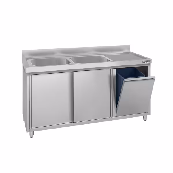 Commercial Sink Cabinet ECO - 1400x600mm - with waste bin & 2 bowls left-hand