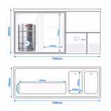 Refrigerated Beer Counter 2 Glass Doors, 2 Right Sinks PREMIUM – 1950×700×960 mm - 50 L keg/door - Racks not included - R290