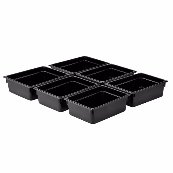 (6 pièces) Bac en Polycarbonate GN 1/2 - Noir - Hauteur : 100 mm