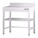 Mesa de trabajo de acero inox.  PREMIUM - 0,6 m - con zócalo, estante intermedio y travesaños bajos