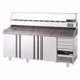 Commercial Pizza Prep Counter - Granite Top PREMIUM - 2150x800mm - with 3 doors & 3 drawers - incl. refrigerated topping unit with glass sneeze guard - 10x GN 1/3