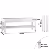 Nerezový pracovní stůl - 1200x700 mm - se spodní policí