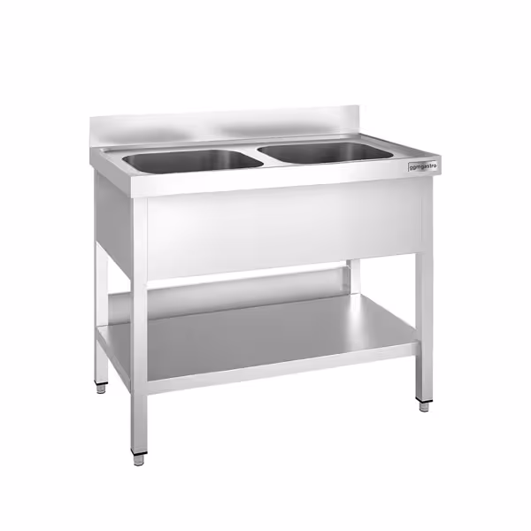 RVS spoeltafel PREMIUM - 1000x700mm - met onderblad - met 2 spoelbakken midden
