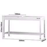 Edelstahl Arbeitstisch PREMIUM - 2000x800mm - mit Grundboden - inkl. 1/2 Schneideplatte Weiß