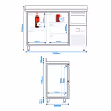 Bar- & Getränkekühltisch PREMIUM- 1580x600mm - 5 Schubladen, Aufkantung & Ausklopfer für Kaffee
