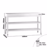 Table de travail inox PREMIUM - 1400 x 600 mm - avec tablette inférieure & Tablette intermédiaire