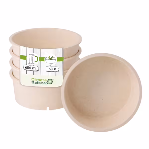 (60 pz) Ciotola - in Bio-Compound - 650ml - tonda - Ø150mmxH60mm - impilabile, riutilizzabile, riciclabile, lavabile in lavastoviglie, per microonde - Cremeweiß