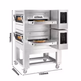 (2 stuks) Doorloop pizzaoven - 1550x2000x1660mm - 2 kamers - tot 350°C - Touch - Bandbreedte: 650mm - incl. onderstel & wielen