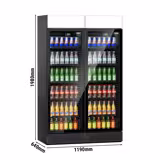 (2 pcs) Commercial Beverage Display Fridge with Illuminated Canopy - 1190mm - 345 Litres - with 2 hinged glass doors - LED lighting - digital controller with temperature display - Black - Temperature range 2 to 10 °C