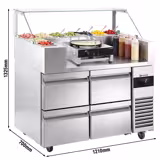 Saladette refrigerata professionale - 1210x700mm - 4 cassetti - per 9x GN 1/6 vaschette - incl. crepiera & distributore di pastella