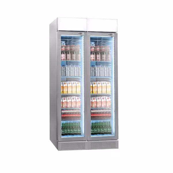(2 Stück) Getränkekühlschrank - 290 Liter - rahmenloses Design - mit 2 Glastüren & Werbedisplay