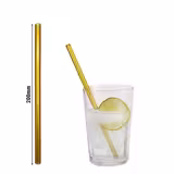 (50 pieces) – Reusable Glass Drinking Straws – 200 mm – Ø 8 mm – Gold – Includes 1 Cleaning Brush