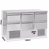Koelwerkbank PREMIUM - 1365x700mm - 368 liter - front zwart - met 6 lades