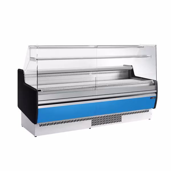 Banco gastronomia professionale - 1935x953mm - Ventilata - 213 L - Vetro dritto - con 1 ripiani - servizio assistito - Pannello frontale Hellblau