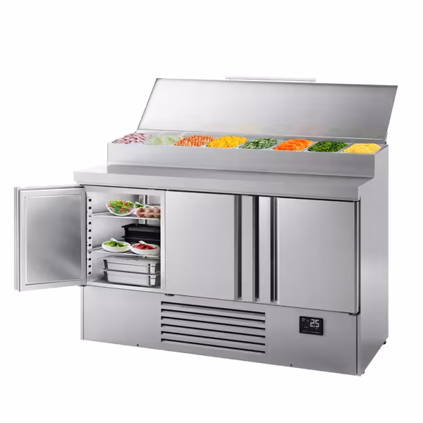 Ψυγείο πάγκος προετοιμασίας Mini - 1.460x700 mm - 3 πόρτες - για 8x GN 1/4 λεκανάκια