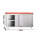 Edelstahl Arbeitsschrank PREMIUM - 1600x700mm - mit Schiebetür - inkl. Schneideplatte Rot