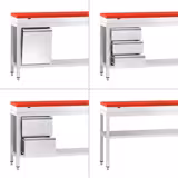 Mesa de trabalho em aço inoxidável PREMIUM - 600x600mm - com prateleira inferior & com travessas de reforço - incl. Tábua de corte Vermelha