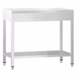 Commercial Stainless Steel Centre Table PREMIUM - 700x700mm - with Undershelf - with Cross Bracing - with White Chopping Board