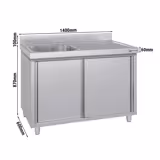 Móvel de lavagem em aço inoxidável Profissional ECO - 1400x600mm - com 1 cuba à esquerda