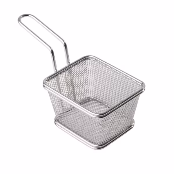 (6 pieces) Stainless Steel Mini Fry Serving Baskets – Stainless Steel - 100×85×65 mm - Rectangular